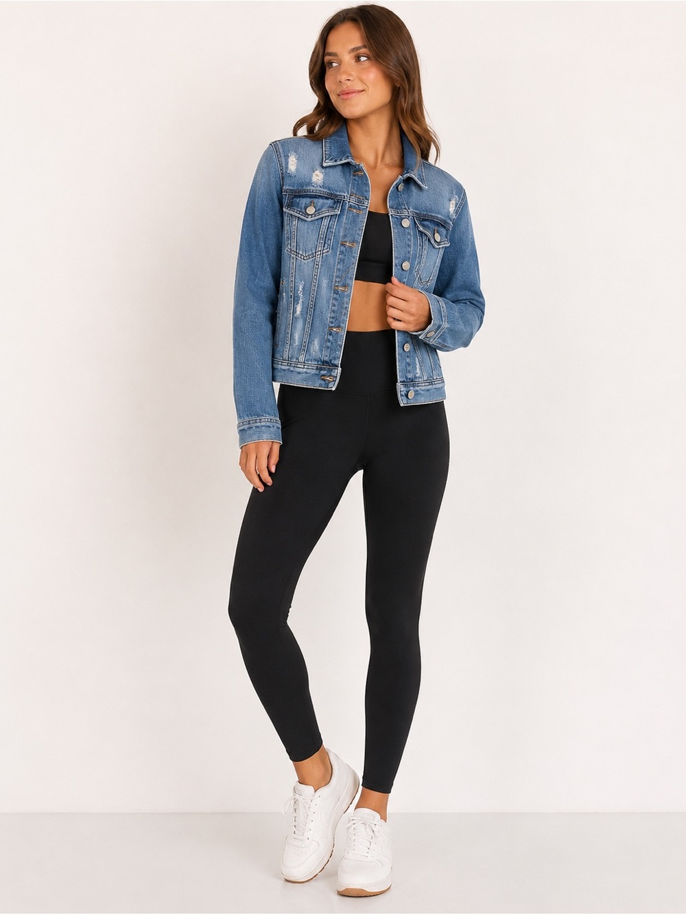 ZARA Distressed Cropped Denim Jacket Size L